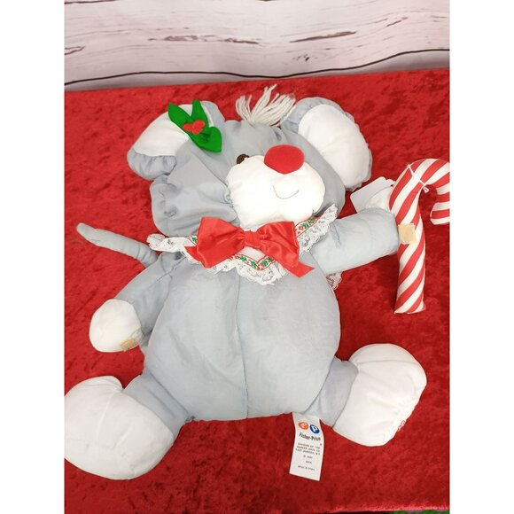 Vintage 1987 Fisher-Price Plush Christmas Mouse With Candy Cane Puffalumps - Picture 5 of 6